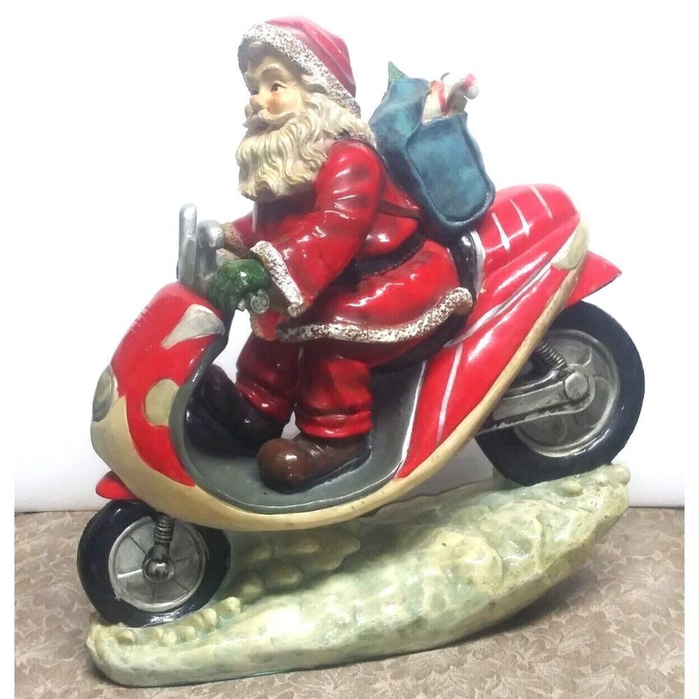 Large SANTA on SCOOTER 12" x12" Christmas Figurine Decor resin vintage Mayrich